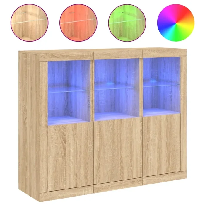 vidaXL Aparador con luz LED 3 piezas madera de ingeniería roble sonoma (2)