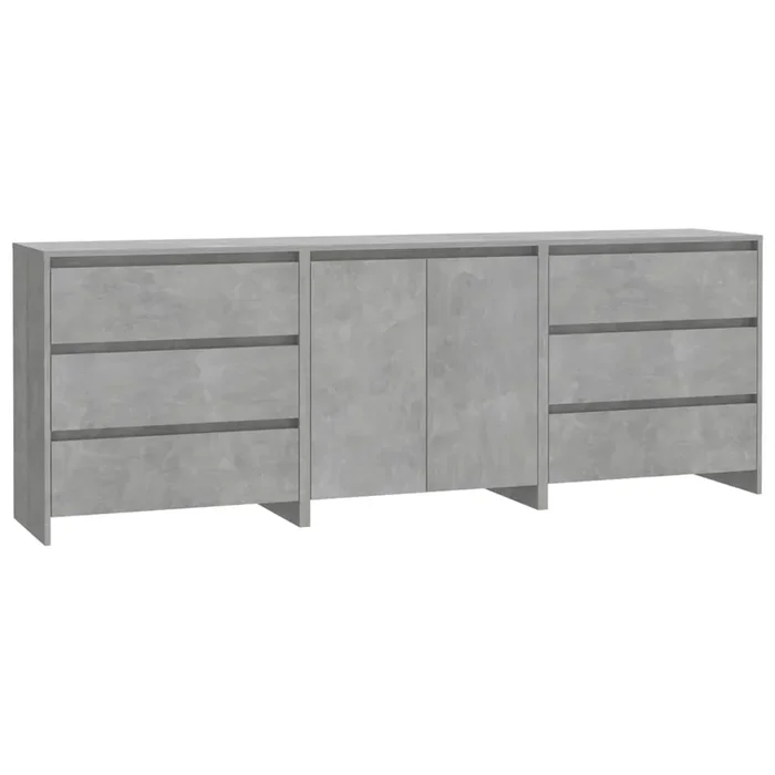 vidaXL Aparador de 3 piezas madera manufacturada gris hormigón (2)