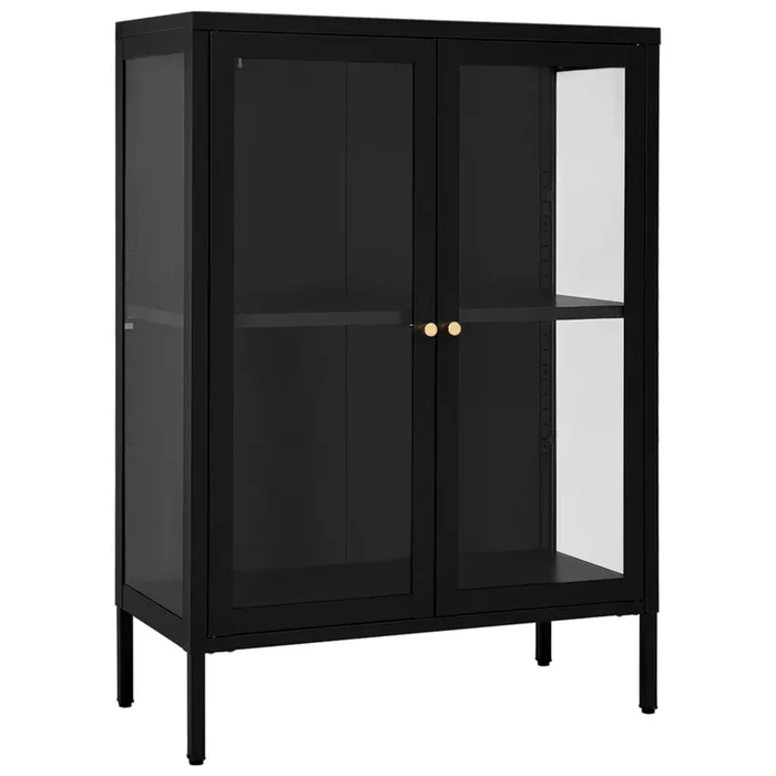 vidaXL Aparador de acero y vidrio negro 75x35x105 cm