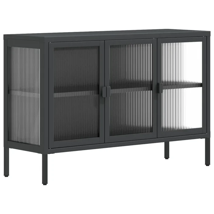 vidaXL Aparador de vidrio y acero negro 105x35x70 cm
