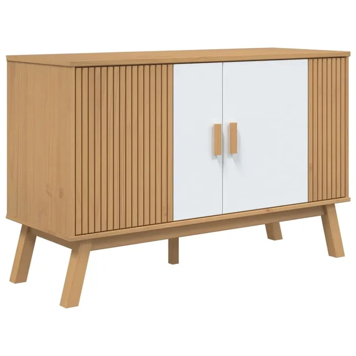 vidaXL Aparador OLDEN madera maciza pino blanco y marrón 114x43x73,5cm (2)