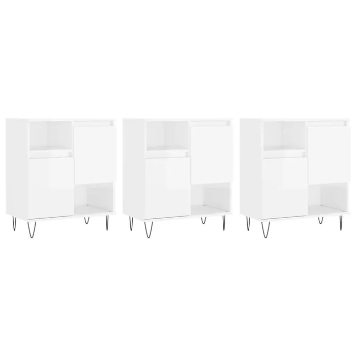 vidaXL Aparadores 3 uds madera contrachapada blanco brillo (3)