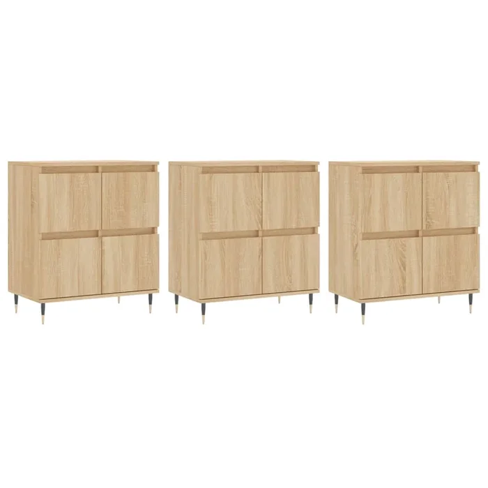 vidaXL Aparadores 3 uds madera contrachapada color roble sonoma (2)