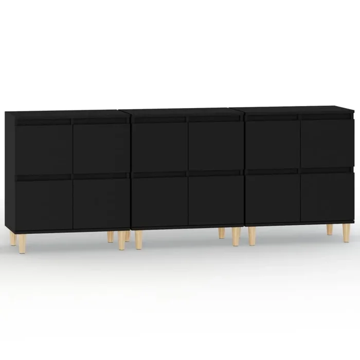 vidaXL Aparadores 3 uds madera contrachapada negro 60x35x70 cm