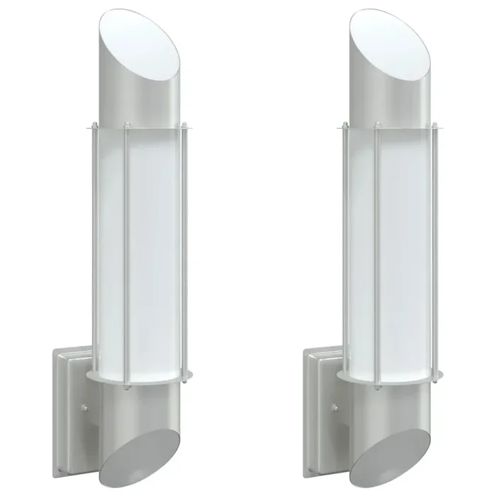vidaXL Apliques de exterior 2 unidades acero inoxidable plateado (6)