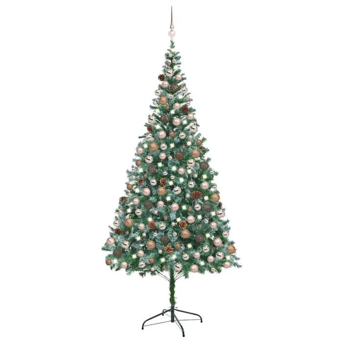 vidaXL Árbol de Navidad artificial con LEDs, bolas y piñas 210 cm