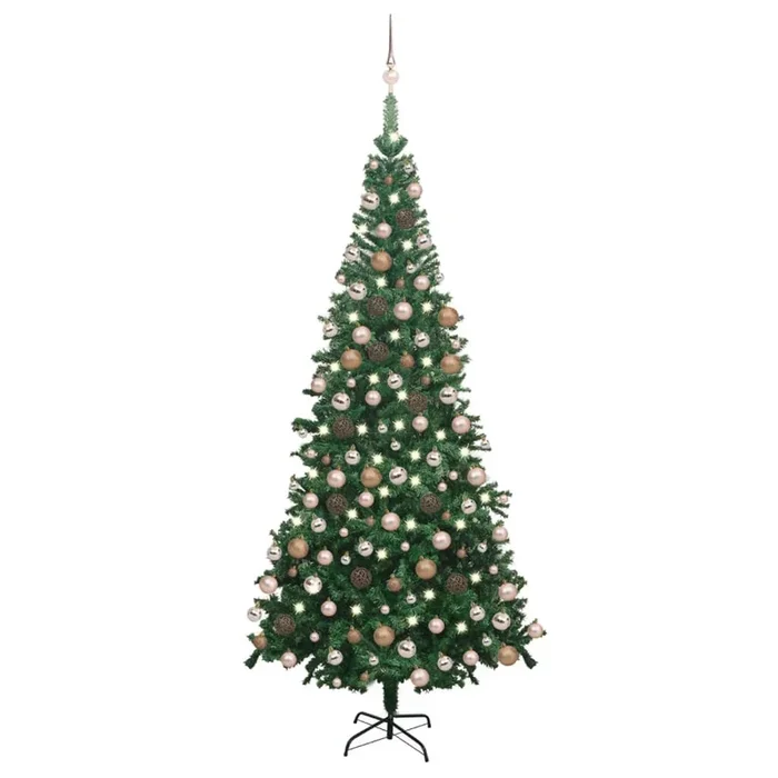 vidaXL Árbol de Navidad artificial con luces y bolas verde 240 cm (2)