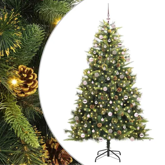 vidaXL Árbol de Navidad artificial con ramas plegables y conos 240 cm (2)