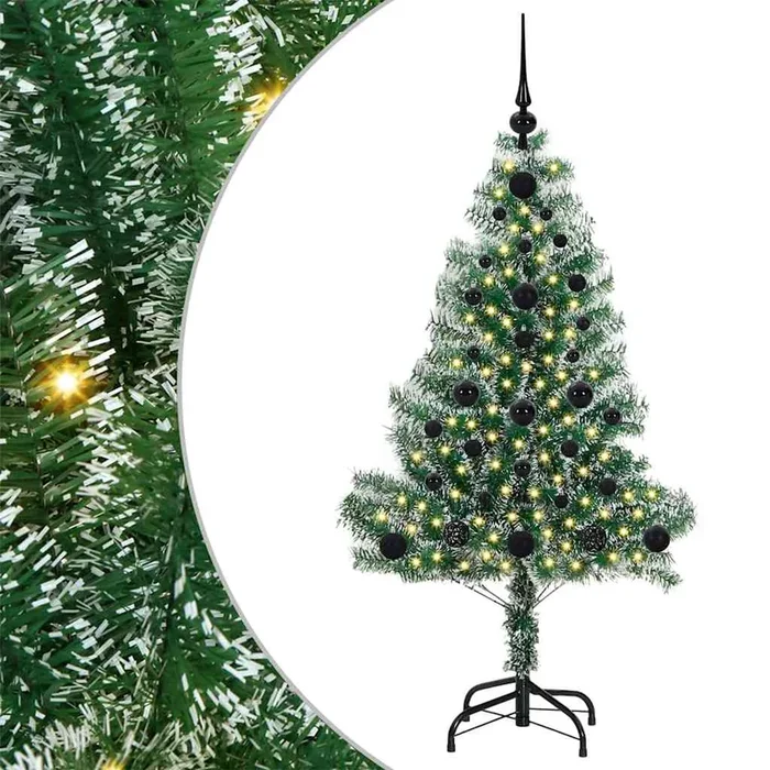 vidaXL Árbol de Navidad Artificial Nevado con Luz LED Verde y 120 cm (9)