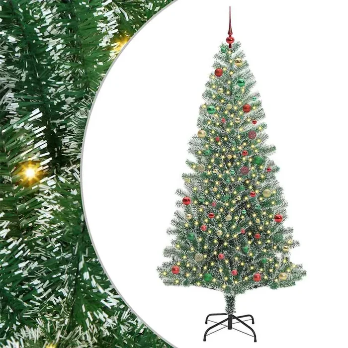vidaXL Árbol de Navidad Artificial Nevado con Luz LED Verde y 210 cm (2)
