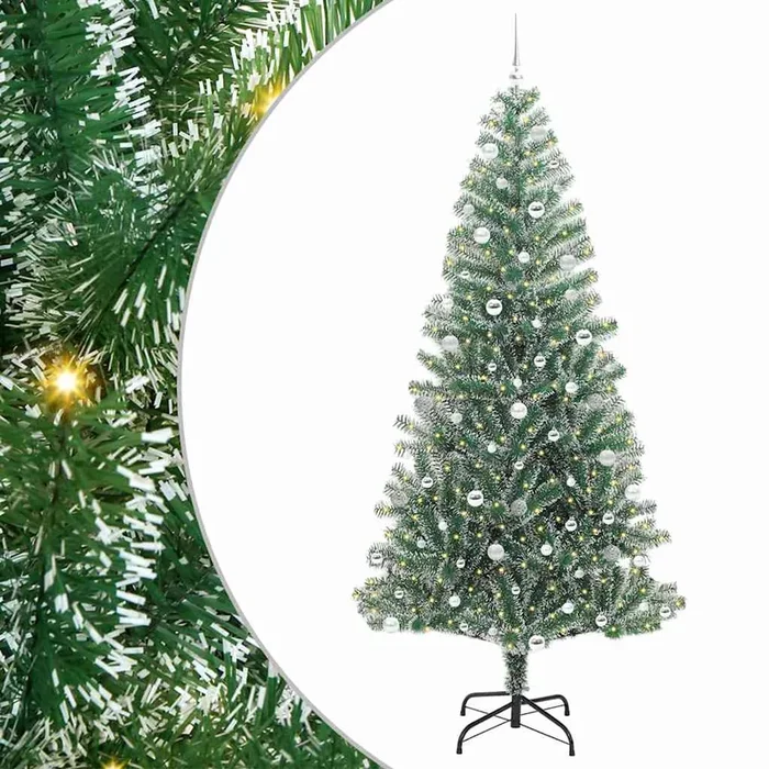 vidaXL Árbol de Navidad Artificial Nevado con Luz LED Verde y 240 cm (5)