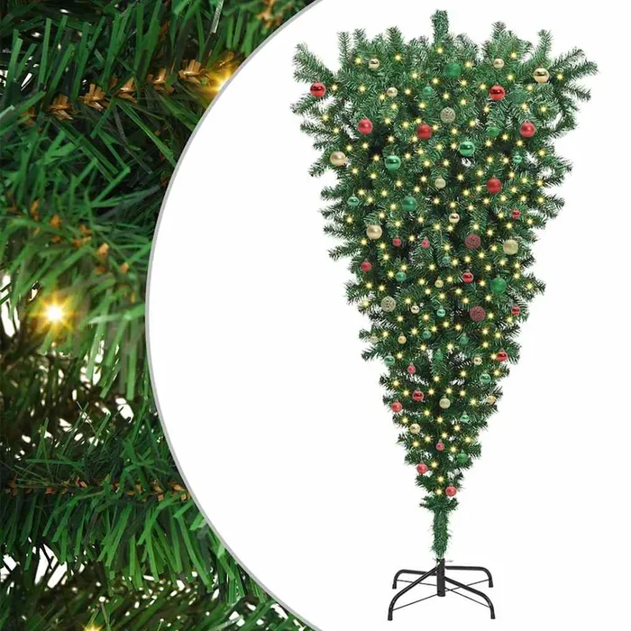 vidaXL Árbol de Navidad artificial preiluminado al revés con juego de bolas (21)