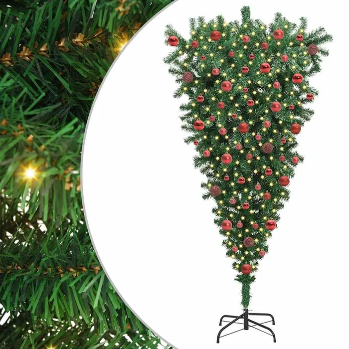 vidaXL Árbol de Navidad artificial preiluminado al revés con juego de bolas (6)