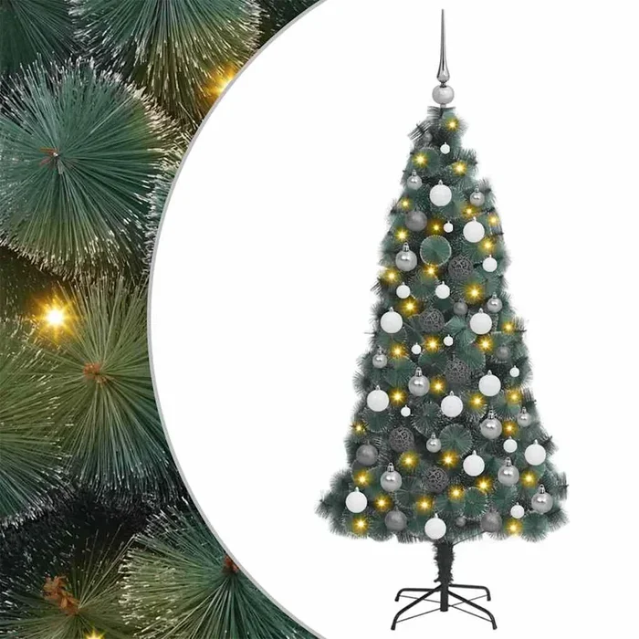 vidaXL Árbol de Navidad artificial preiluminado con juego de bolas (10)