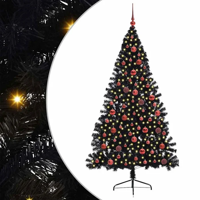 vidaXL Árbol de Navidad Artificial Preiluminado Negro 180 cm PVC