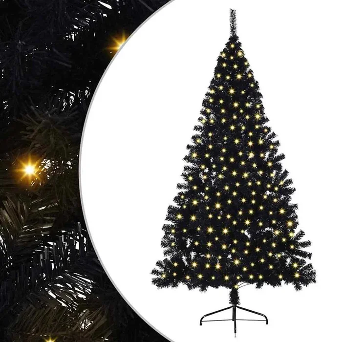 vidaXL Árbol de Navidad Artificial Preiluminado Negro 210 cm PVC (11)