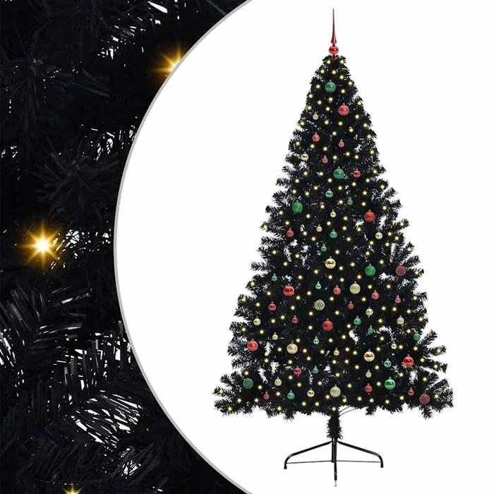 vidaXL Árbol de Navidad Artificial Preiluminado Negro 240 cm PVC (9)