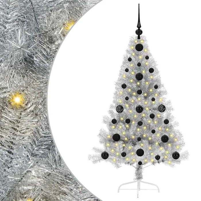 vidaXL Árbol de Navidad Artificial Preiluminado Plateado 120 cm PET (4)