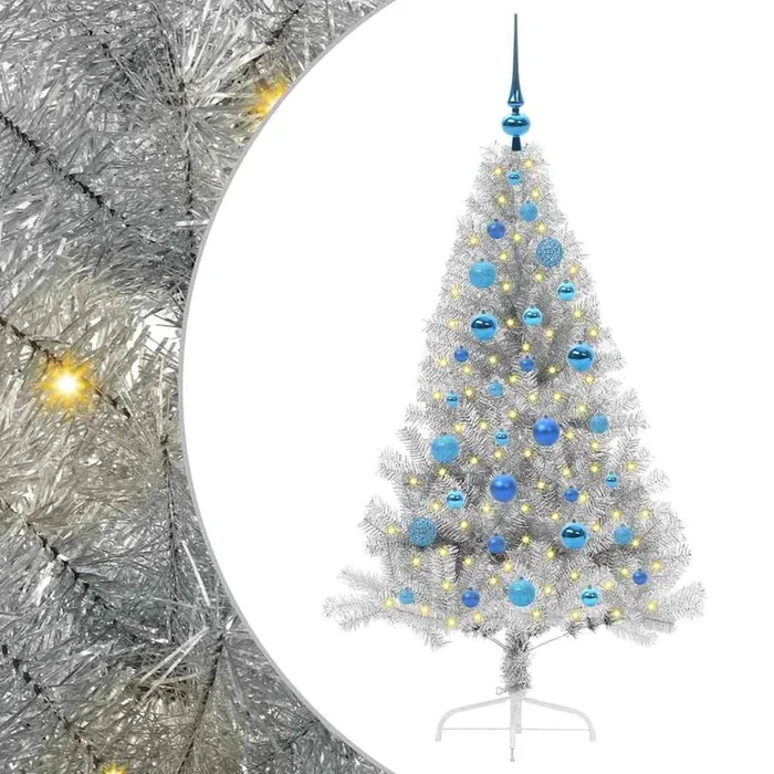 vidaXL Árbol de Navidad Artificial Preiluminado Plateado 150 cm PET (6)
