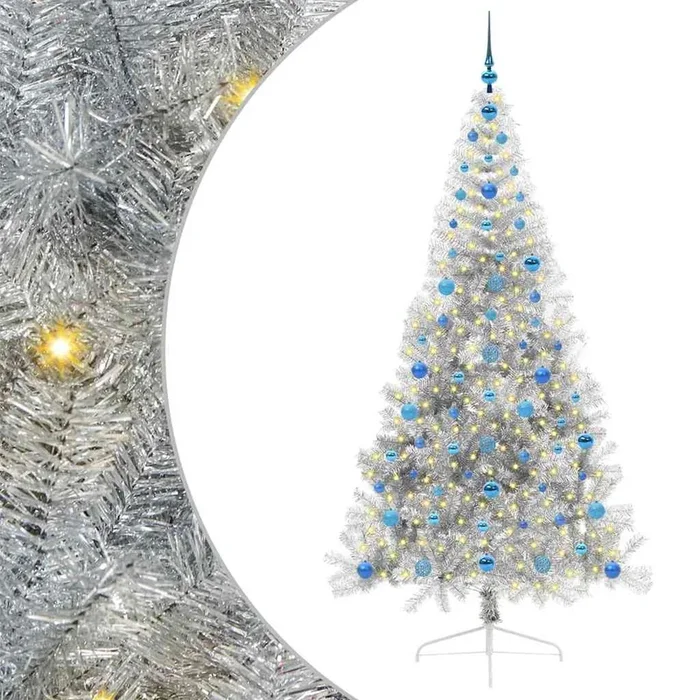 vidaXL Árbol de Navidad Artificial Preiluminado Plateado 210 cm PET (12)