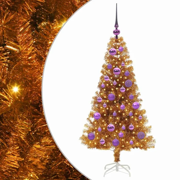 vidaXL Árbol de Navidad con 150 LED con soporte Dorado 120 cm PET (9)