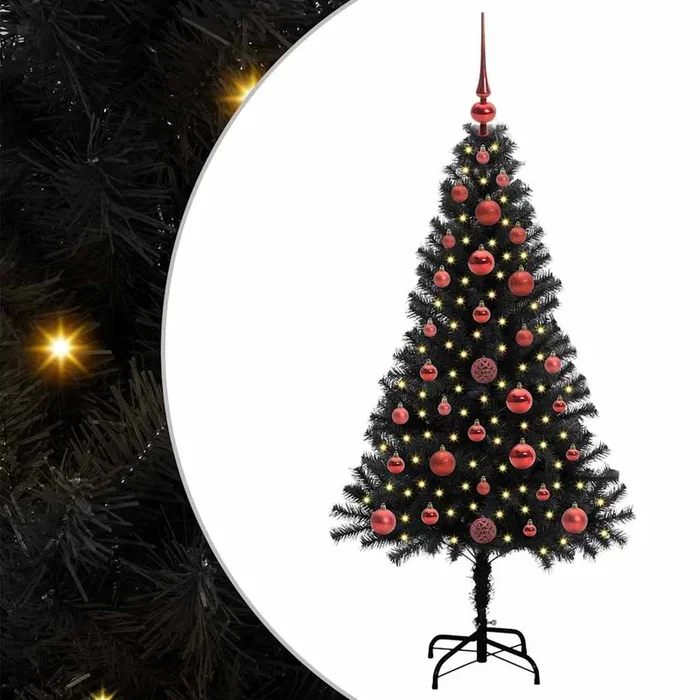 vidaXL Árbol de Navidad con 150 LED con soporte Negro 120 cm PVC (8)