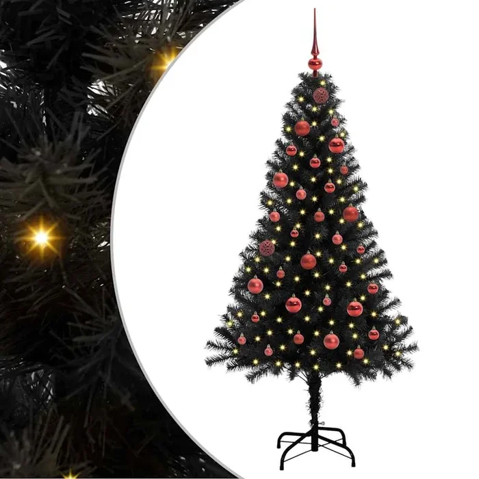 vidaXL Árbol de Navidad con 150 LED con soporte Negro 150 cm PVC (7)