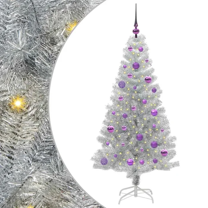 vidaXL Árbol de Navidad con 150 LED con soporte Plateado 150 cm PET