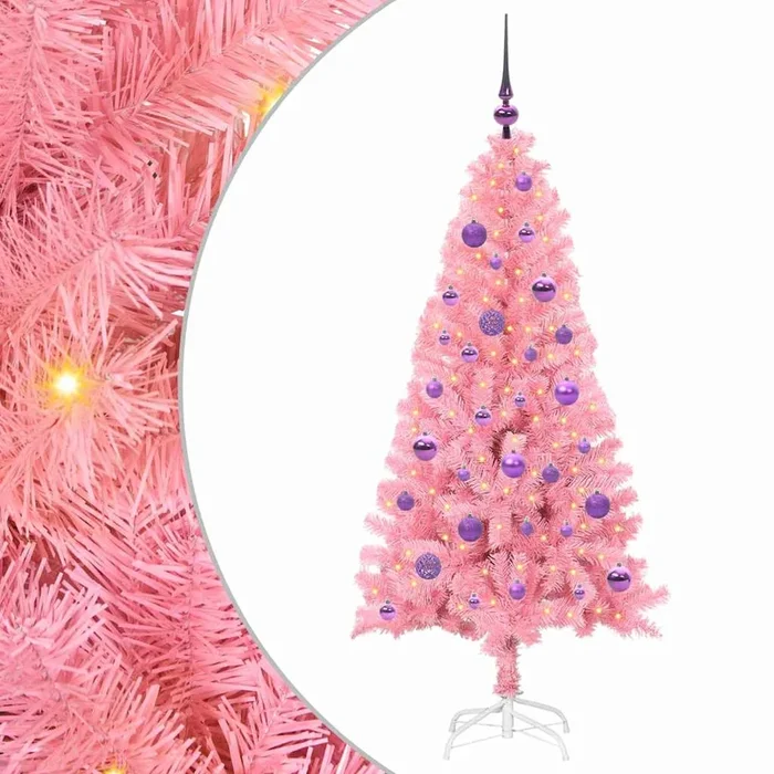 vidaXL Árbol de Navidad con 150 LED con soporte Rosa 150 cm PVC (3)