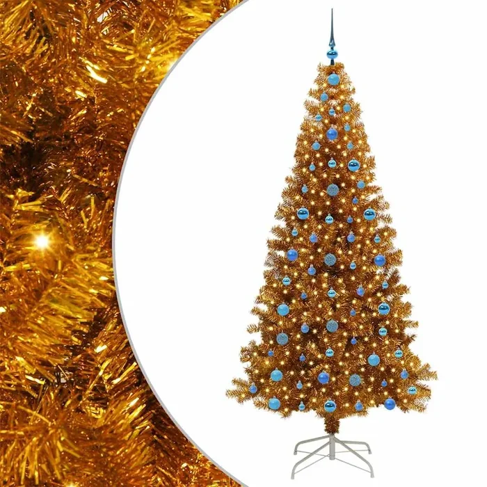 vidaXL Árbol de Navidad con 300 LED con soporte Dorado 210 cm PET (2)