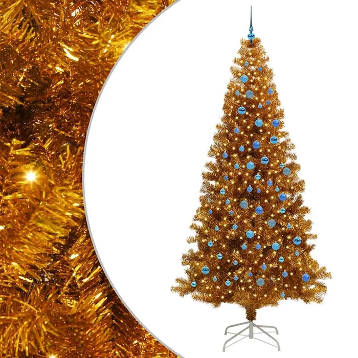 vidaXL Árbol de Navidad con 300 LED con soporte Dorado 240 cm PET (9)