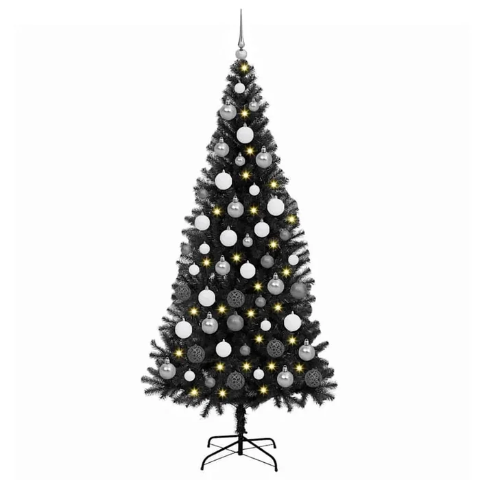 vidaXL Árbol de Navidad con 300 LED con soporte Negro 180 cm PVC (9)