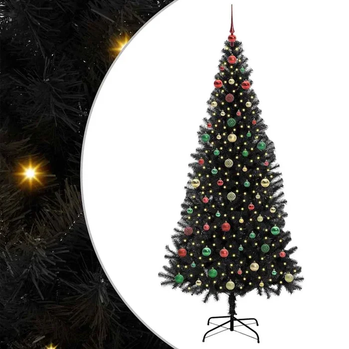 vidaXL Árbol de Navidad con 300 LED con soporte Negro 240 cm PVC (2)