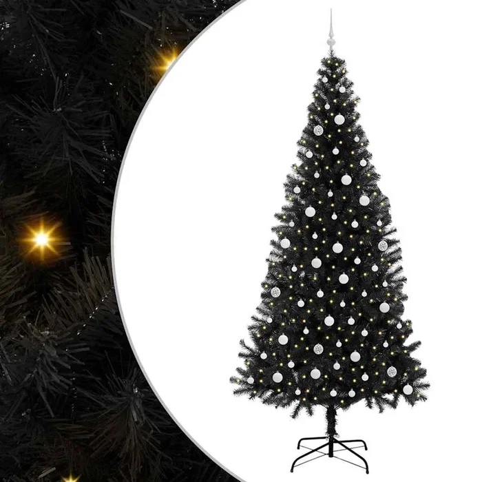 vidaXL Árbol de Navidad con 300 LED con soporte Negro 240 cm PVC (6)