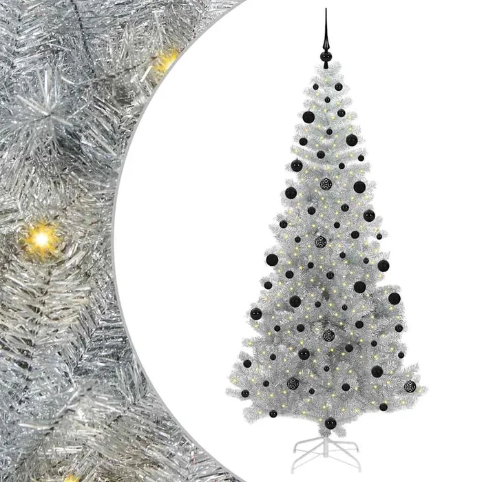 vidaXL Árbol de Navidad con 300 LED con soporte Plateado 210 cm PET (4)
