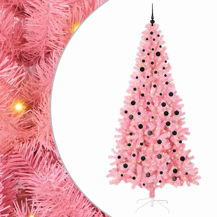 vidaXL Árbol de Navidad con 300 LED con soporte Rosa 240 cm PVC (9)