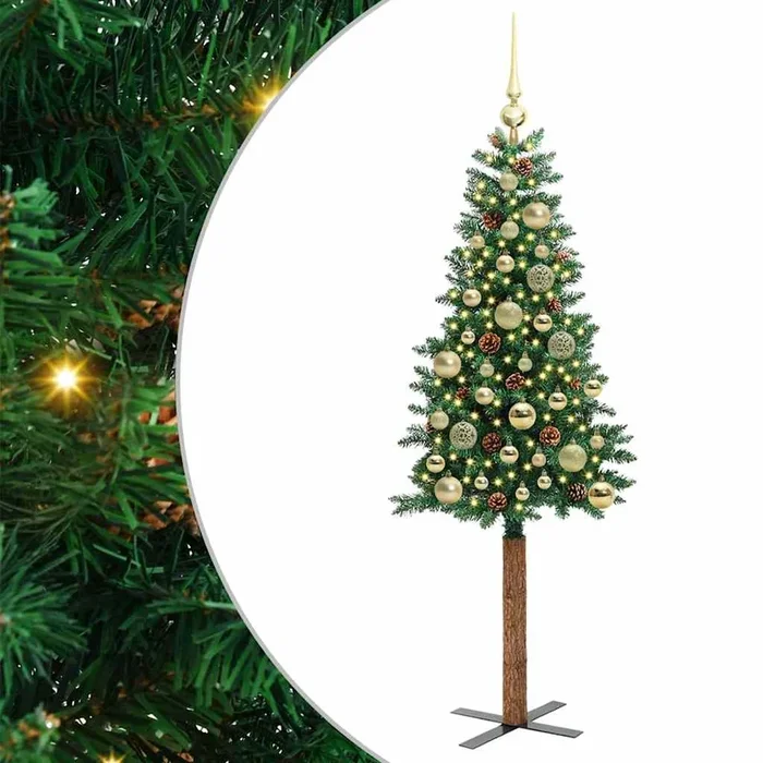 vidaXL Árbol de Navidad Delgado con 150 LED con soporte Verde 150 cm (2)