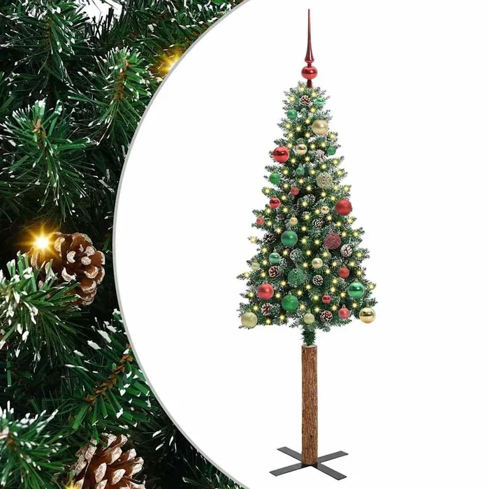 vidaXL Árbol de Navidad Delgado con 150 LED con soporte Verde y 150 cm (9)
