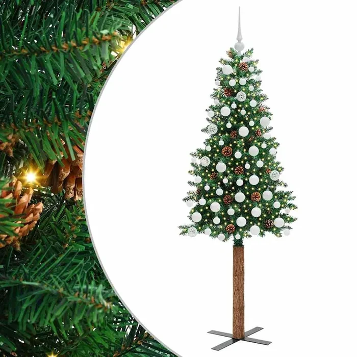 vidaXL Árbol de Navidad Delgado con 300 LED con soporte Verde 180 cm (5)