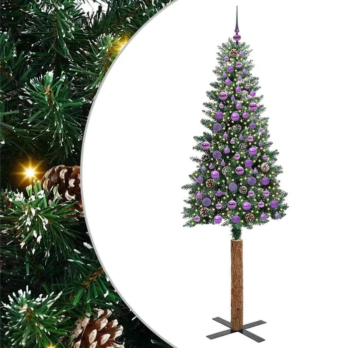 vidaXL Árbol de Navidad Delgado con 300 LED con soporte Verde y 210 cm (5)