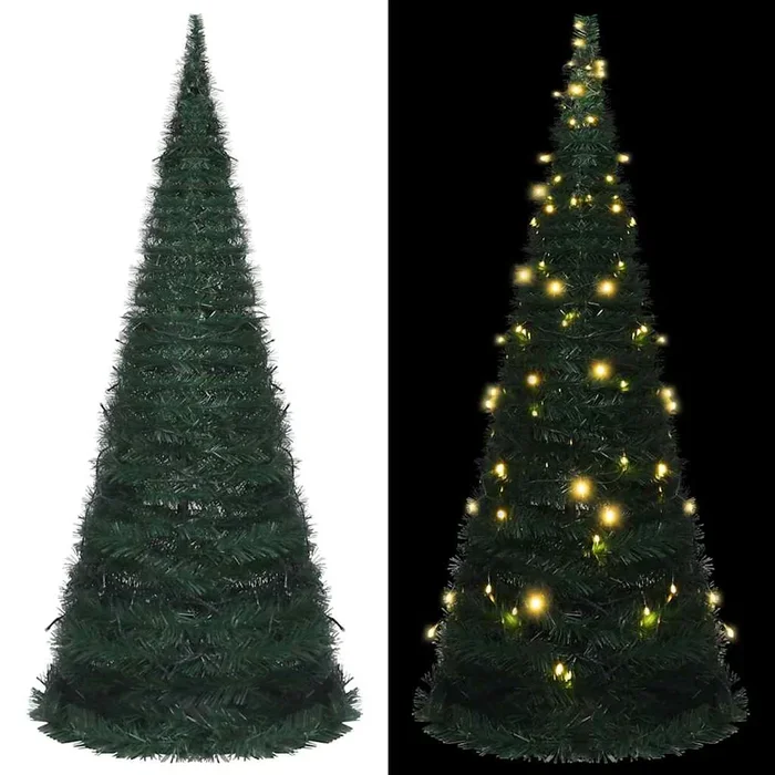 vidaXL Árbol de Navidad emergente preiluminado con luces verde 210 cm