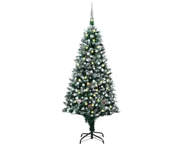 vidaXL árbol de navidad helado con luces, bolas y piñas 210 cm | Brico Depôt Super Prezzo