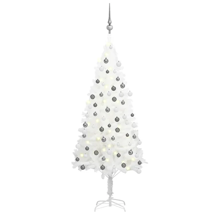 vidaXL Árbol de Navidad preiluminado con luces y bolas blanco 120 cm (2)