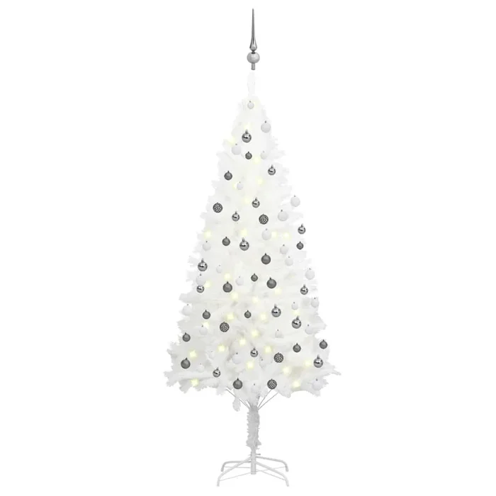 vidaXL Árbol de Navidad preiluminado con luces y bolas blanco 180 cm (3)