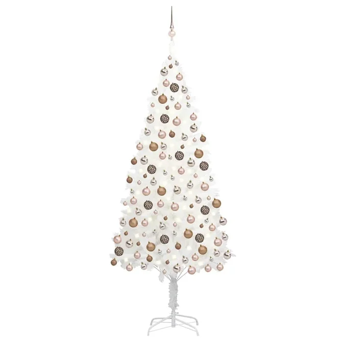 vidaXL Árbol de Navidad preiluminado con luces y bolas blanco 210 cm (2)