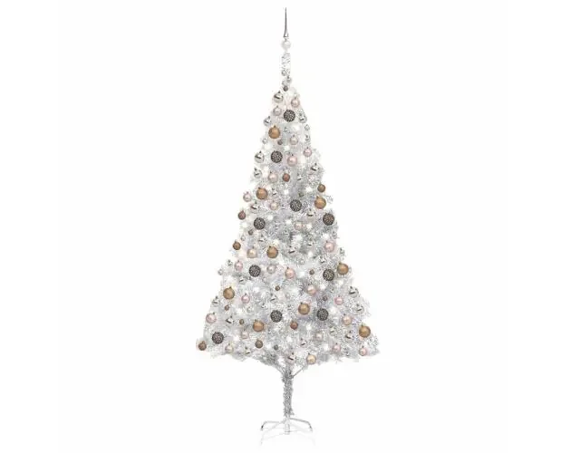 vidaXL árbol de navidad preiluminado con luces y bolas plateado 240 cm | Brico Depôt Spedizione Gratuita