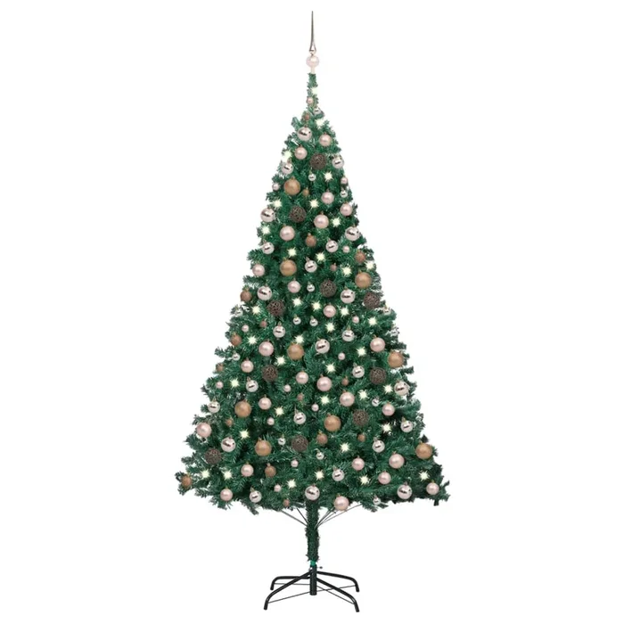 vidaXL Árbol de Navidad preiluminado con luces y bolas verde 240 cm (2)