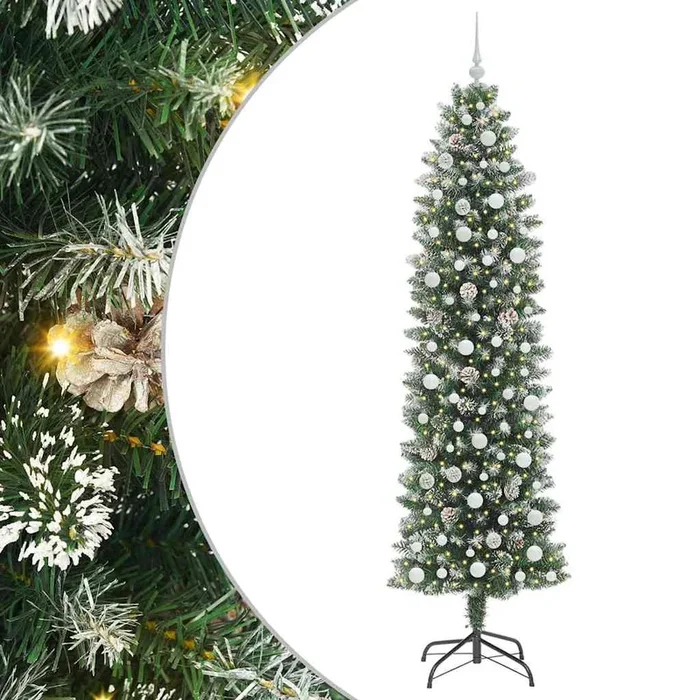 vidaXL Árbol Navideño Artificial Delgado con 300 LED verde y 240 cm (9)