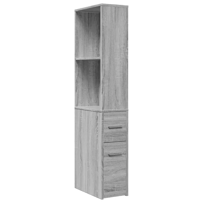 vidaXL Armario de baño estrecho con ruedas madera gris Sonoma (5)