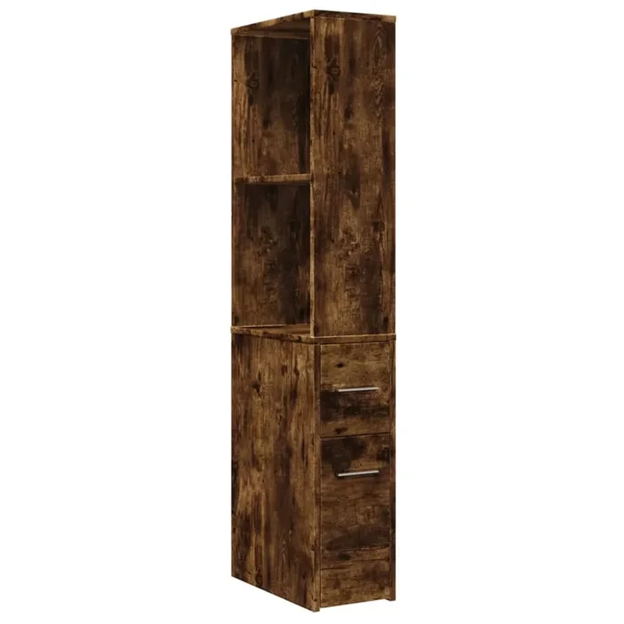 vidaXL Armario de baño estrecho con ruedas madera roble ahumado (5)